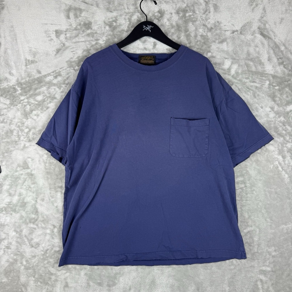 Vintage Eddie Bauer Blank Navy Pocket T-Shirt Men's XL Cotton Distressed Worn